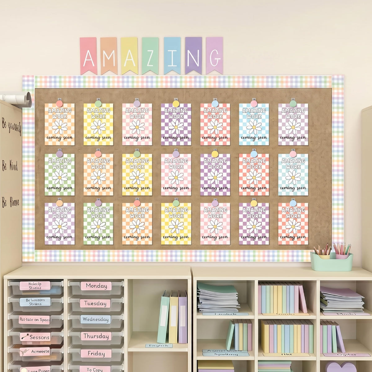 Bigerto 160 Pcs Pastel Student Work Display Bulletin Board Decoration Our Brightest Work Wow Works Cutouts with Clips Names Display Classroom Decor for Teachers Motivational Back to School Supplies