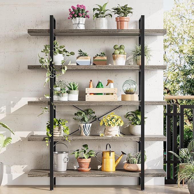 OtterOasis Bookshelf Set, Heavy Duty 5-Tier Industrial Bookcase, 120lbs Shelf