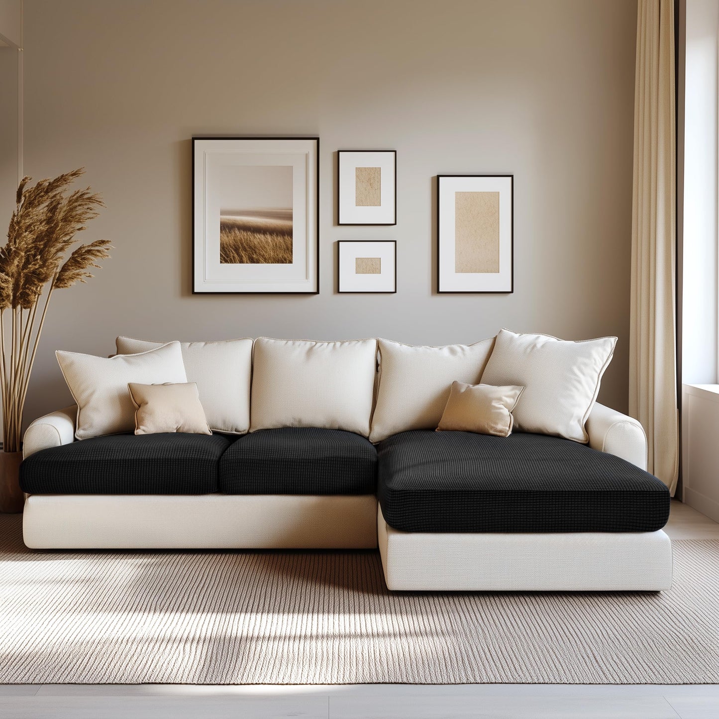 Hokway Stretch Chaise Cover Individual Couch Cushion Slipcovers Reversible Cushion Protector Slipcovers Sofa Cushion Protector Covers (Chaise Cover, Black)
