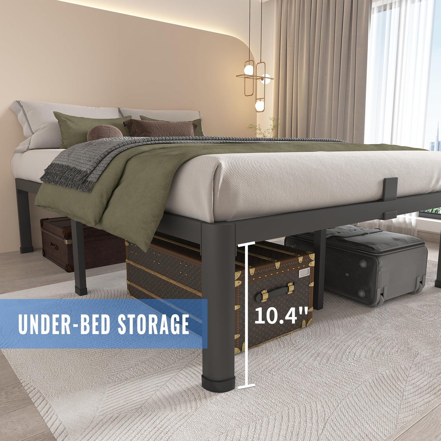 MAF 12 Inch Twin Metal Platform Bed Frame with Round Corner Legs, Mattress Slide Stopper, 3000 LBS Heavy Duty Steel Slats Support, No Box Spring Needed, Noise Free