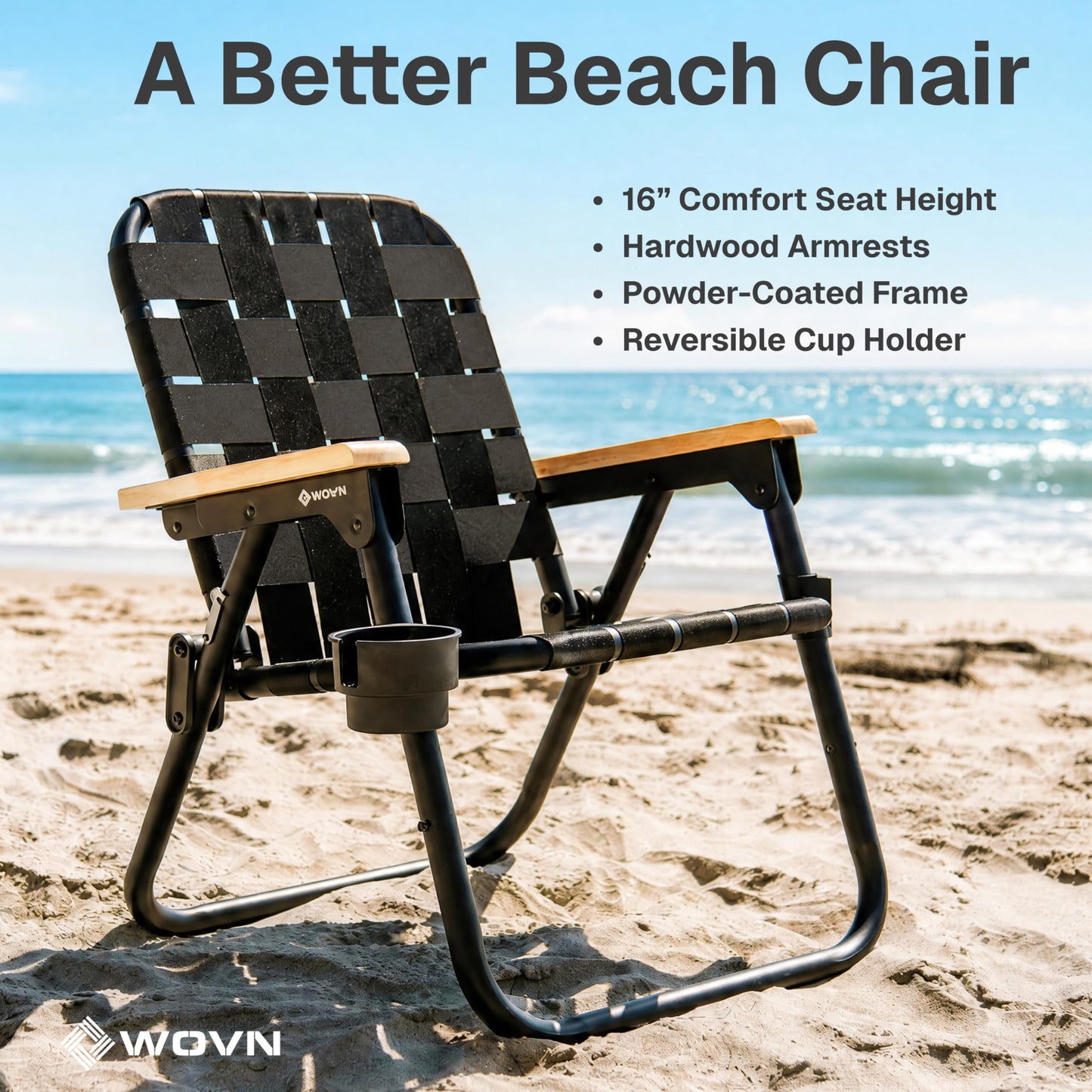 GoSports Outdoors WOVN Beach Backpack Chair - Premium Folding Camping Chair - 9 Styles Available - Black