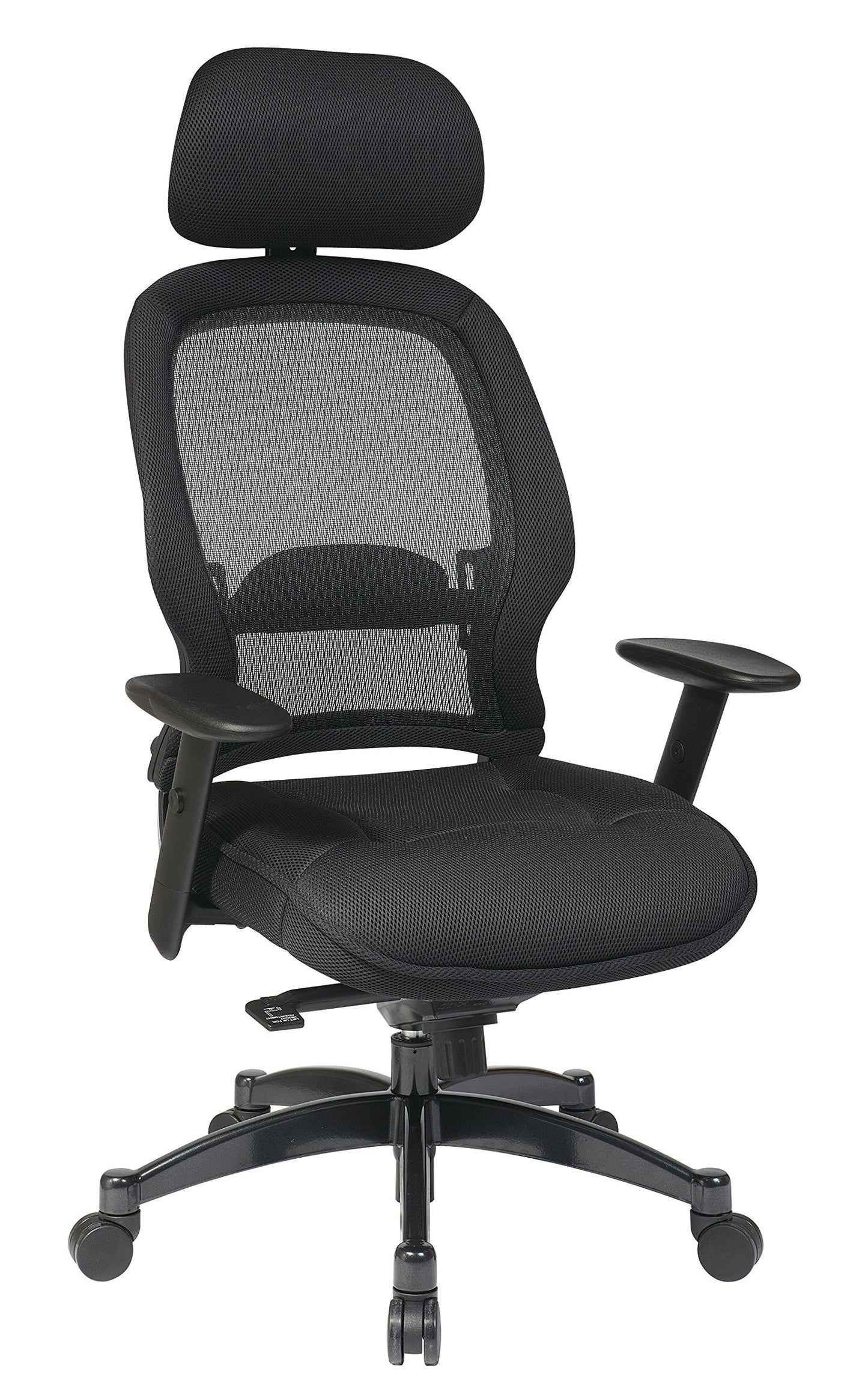 Space Seating 25 Series Professional Deluxe Breathable Mesh Back Manager's Office Chair with Headrest and 2-to-1 Synchro Tilt Control and Adjustable Arms, Black
