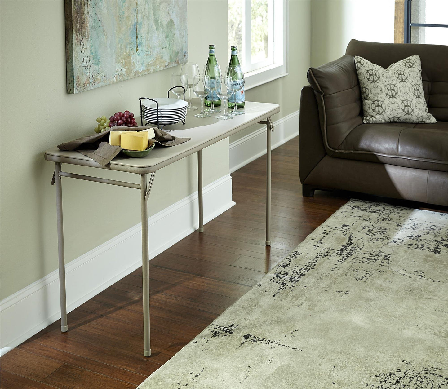 CoscoProducts Cosco Folding Serving Table, 20" x 48", Antique Linen