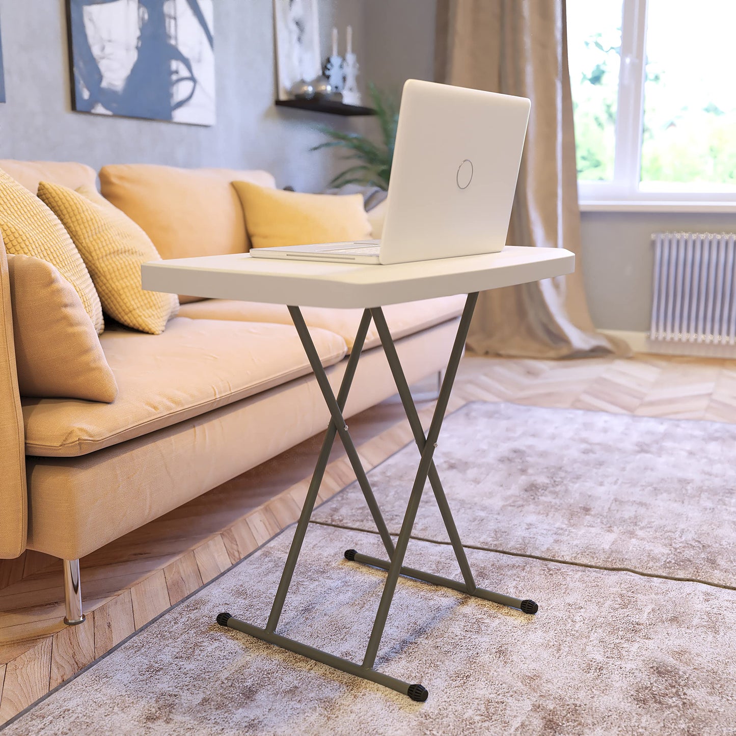 Flash Furniture Elon Folding Table - Granite White - Height Adjustable - 30 Inch - TV Tray - Commercial Grade Laptop Table