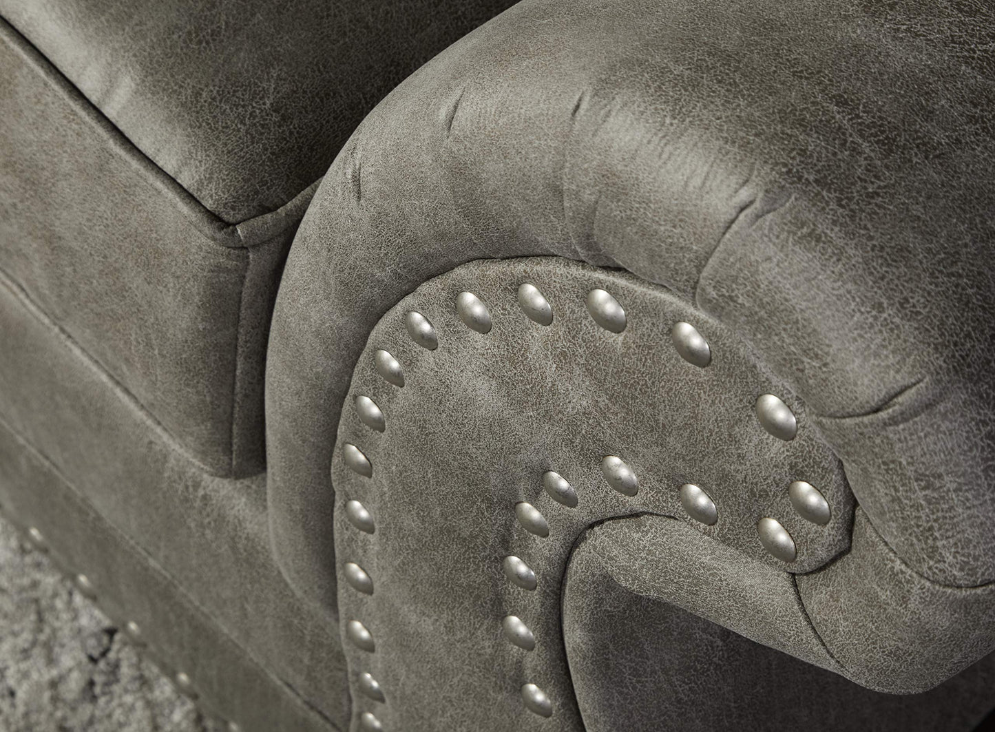 Roundhill Furniture Leinster Faux Leather Upholstered Nailhead Chair and Ottoman, Gray