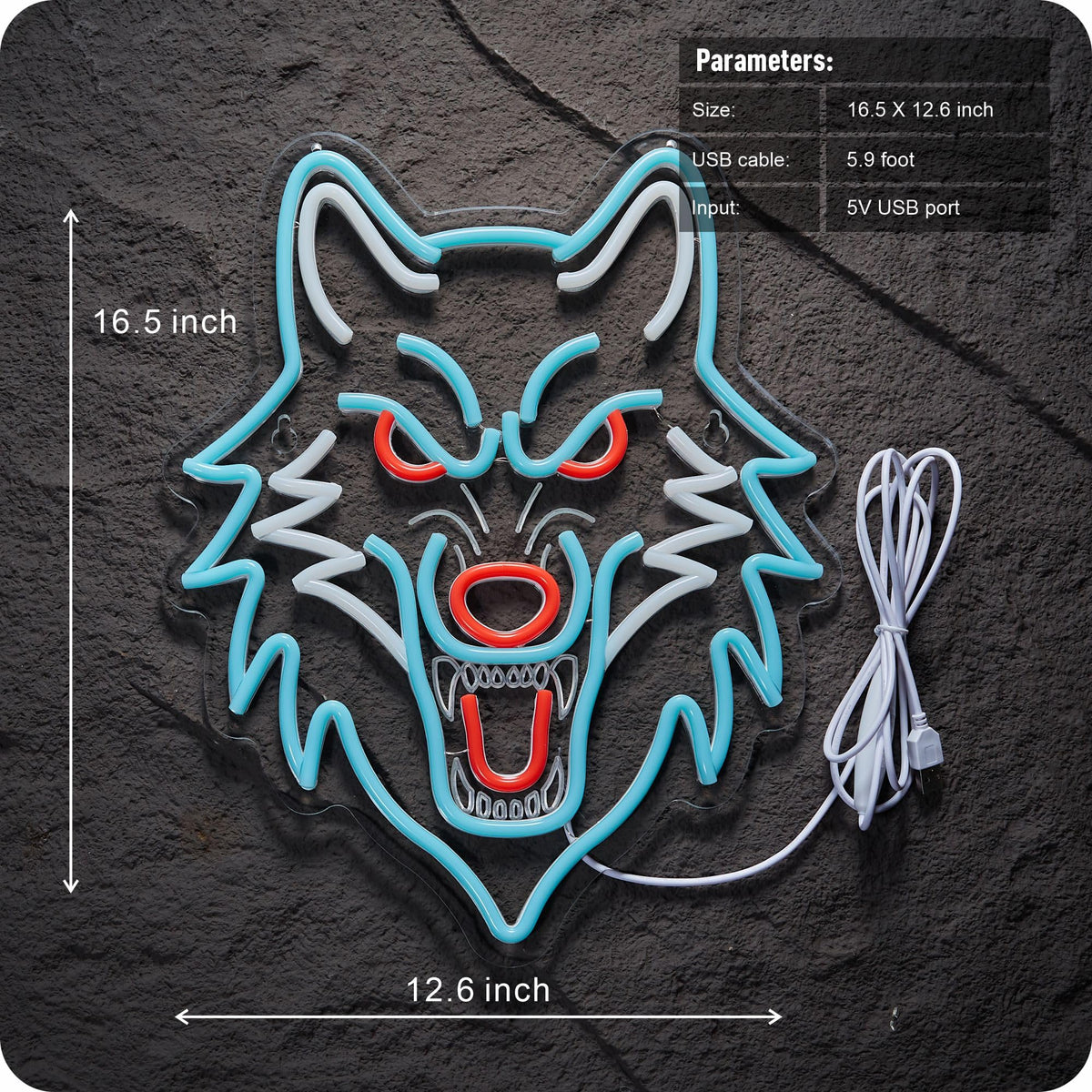 Wolf Neon Sign Wolf LED Light USB Powered Dimmeable Animal Wall Decor Christmas Birthday Gifts for Boys Men Bedroom Living Room Man Cave Home Decoration (Blue Wolf)