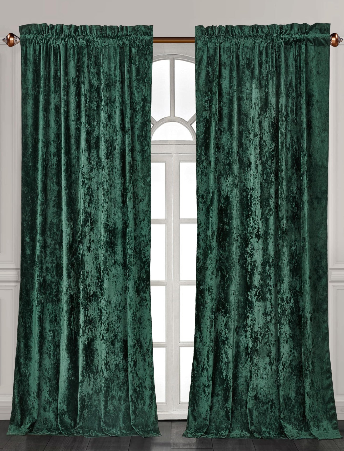 Chezmoi Collection Lux Forest Green Crushed Velvet Curtains 2 Panel Set - 72 inches Long Room Darkening Luxury Distressed Velvet Rod Pocket Window Drapes for Living Room Bedroom 50" W x 72" L