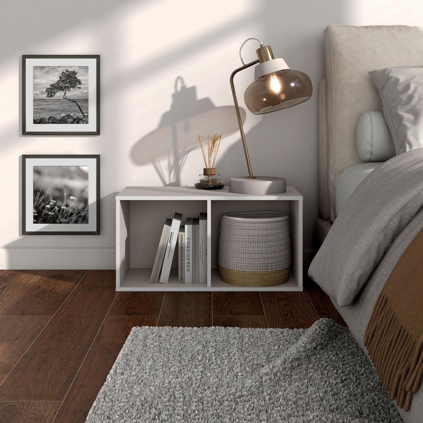 Homes: Inside + Out Apexa 2-Cube Storage Organizer Shelves, Stackable Wood Bookcase Fits Cubby Bins for Organization, Dorm Teen Room Decor & Home Office, Taupe Grey