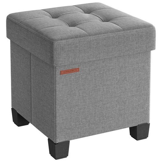 SONGMICS Storage Ottoman, Small Ottoman Foot Rest with Legs, 15 x 15 x 15.7 Inches Foot Stool, Load up to 660 lb, for Living Room, Bedroom, Dorm, Dove Gray ULSF014G02