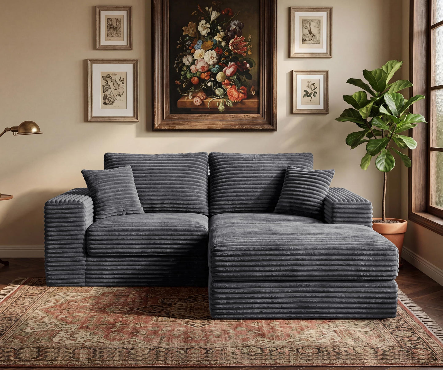 75'' L-Shaped Cloud Modular Sectional Couch with Chaise, Modern Corduroy Memory Foam Sofa Bed, Upholstered Boneless Deep Seat Fluffy Sleeper Sofa, for Living Room, No Assembly Needed (Dark Grey)