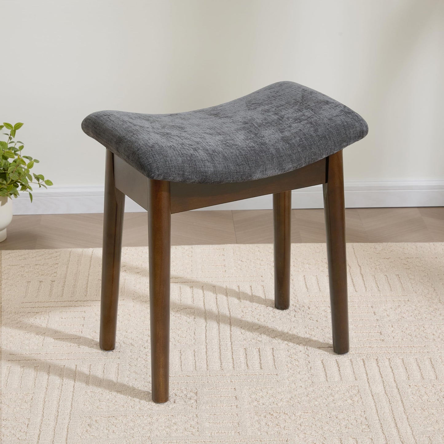 Royal Windsor Vanity Stool with Saddle Cushion, 18 Inch Makeup Vanity Chair for Living Room, Modern Foot Stool Ottoman Piano Bench,Small Upholstered Bench for Bedroom, Dark Grey