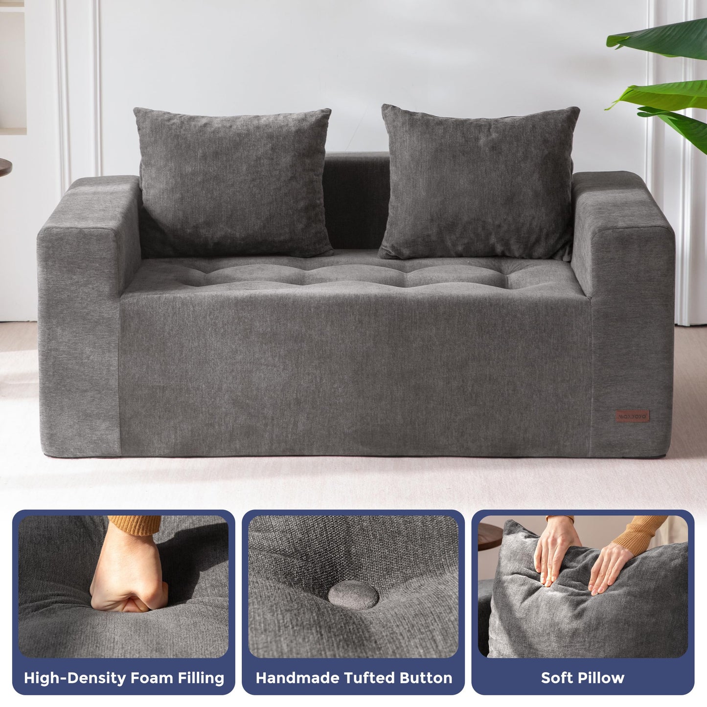 MAXYOYO Modular Sofa Couch, 61" Loveseat Boneless Cloud Couch with Deep Seat, Chenille Upholstered Living Room Comfy Sofa Chair for Living Room, No Assembly Required, Light Grey