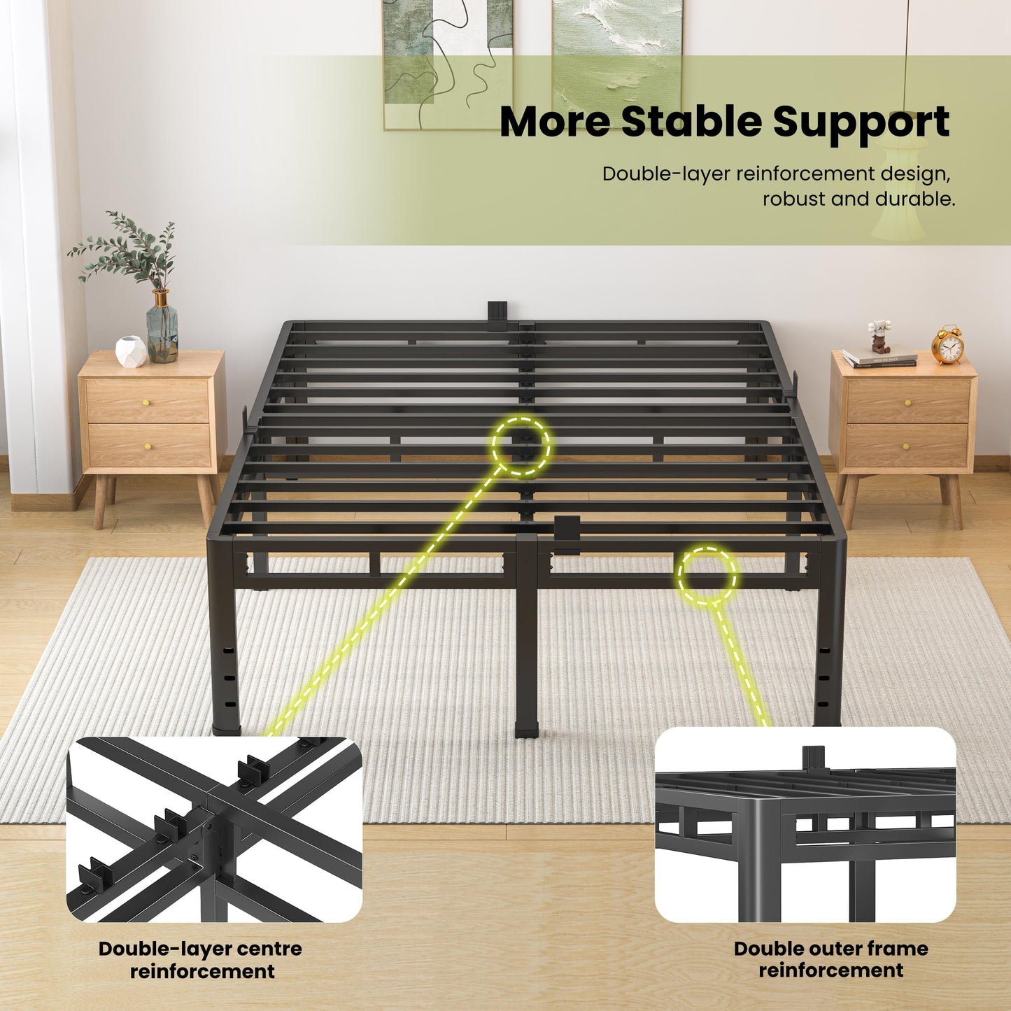 NKZ King Size Bed Frame 20 Inch, Metal Bed Frame & Box Spring 2 in 1 Platform with Round Corner Legs, 4000lbs Weight Capacity Reinforced Metal Frame, Headboard Hole, Noise-Free, Easy Assembly