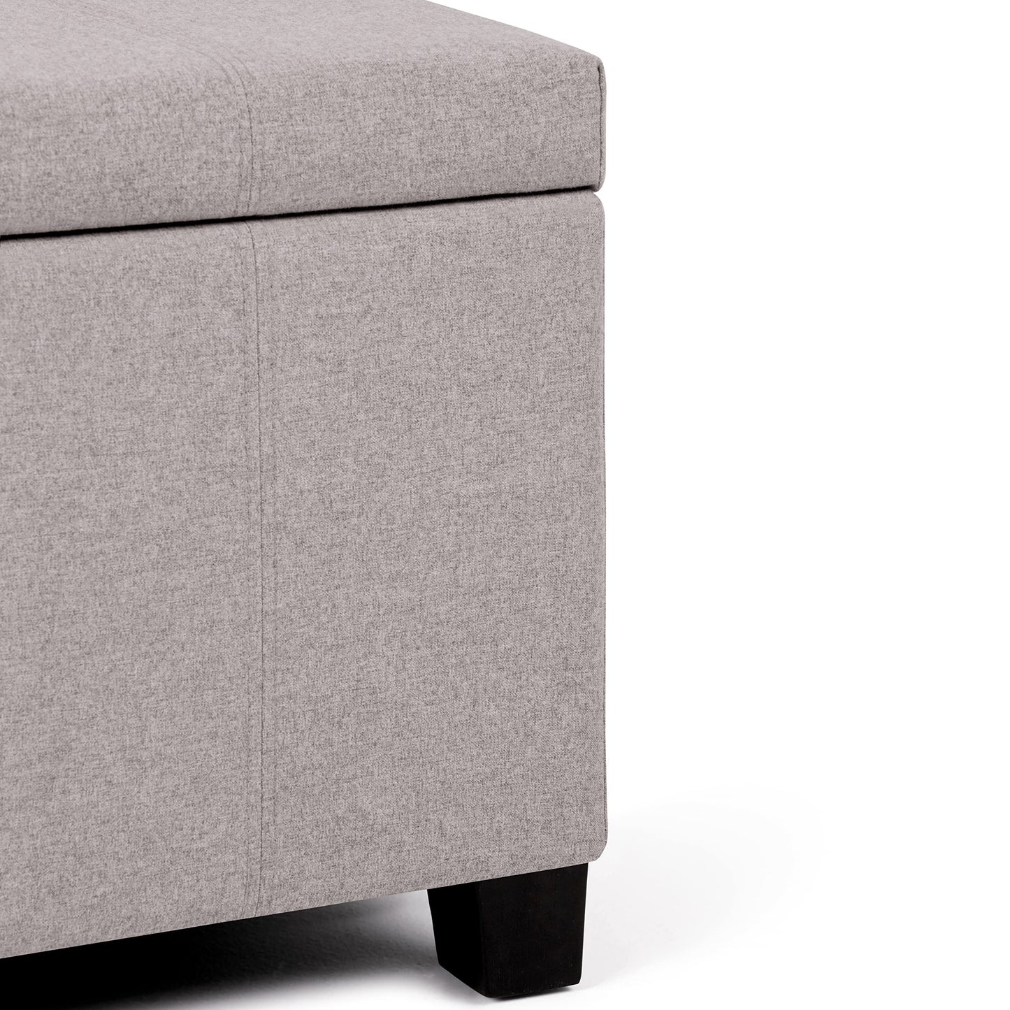 SIMPLIHOME Dover Storage Ottoman Bench - 36 inch Wide Upholstered Linen Look Fabric Rectangular Lift-Top Ottoman in Cloud Grey, Contemporary Bench for Living Room with Safety Hinges