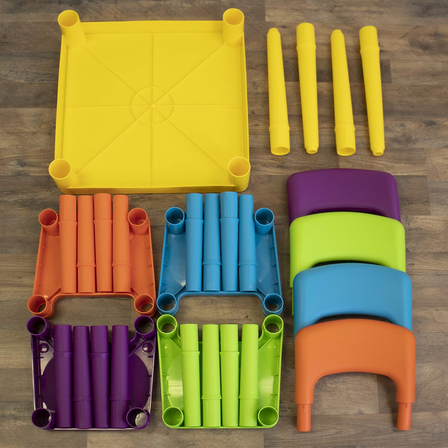 Humble Crew Kids Plastic Table and Chair Set, Toddler Activity Table with 4 Chairs, Lightweight Easy-Clean Kids Desk for Play, Snacks & Crafts, Indoor Outdoor Playroom Furniture, Yellow/Vibrant