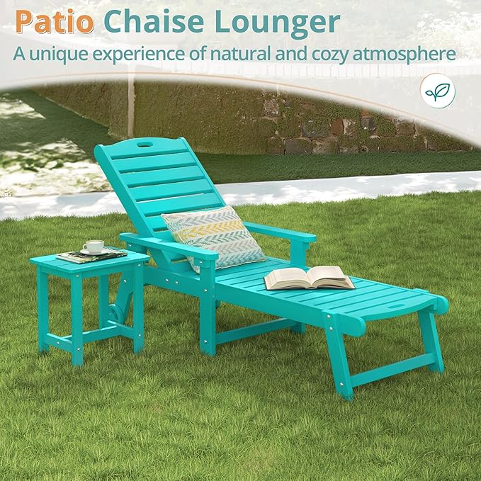 LUE BONA Lounge Chair Outdoor Set of 4, HDPS Chaise Lounge Outdoor