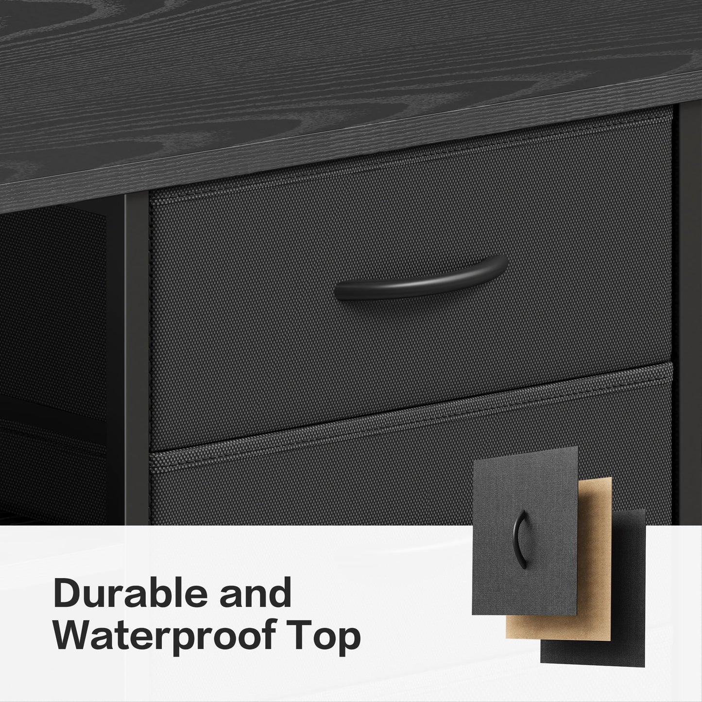 YeTom Mobile File Cabinet,Lateral Filing Cabinet with 3 Fabric Drawers,Rolling Printer Stand with 4 Open Storage Shelf for Home Office,Black