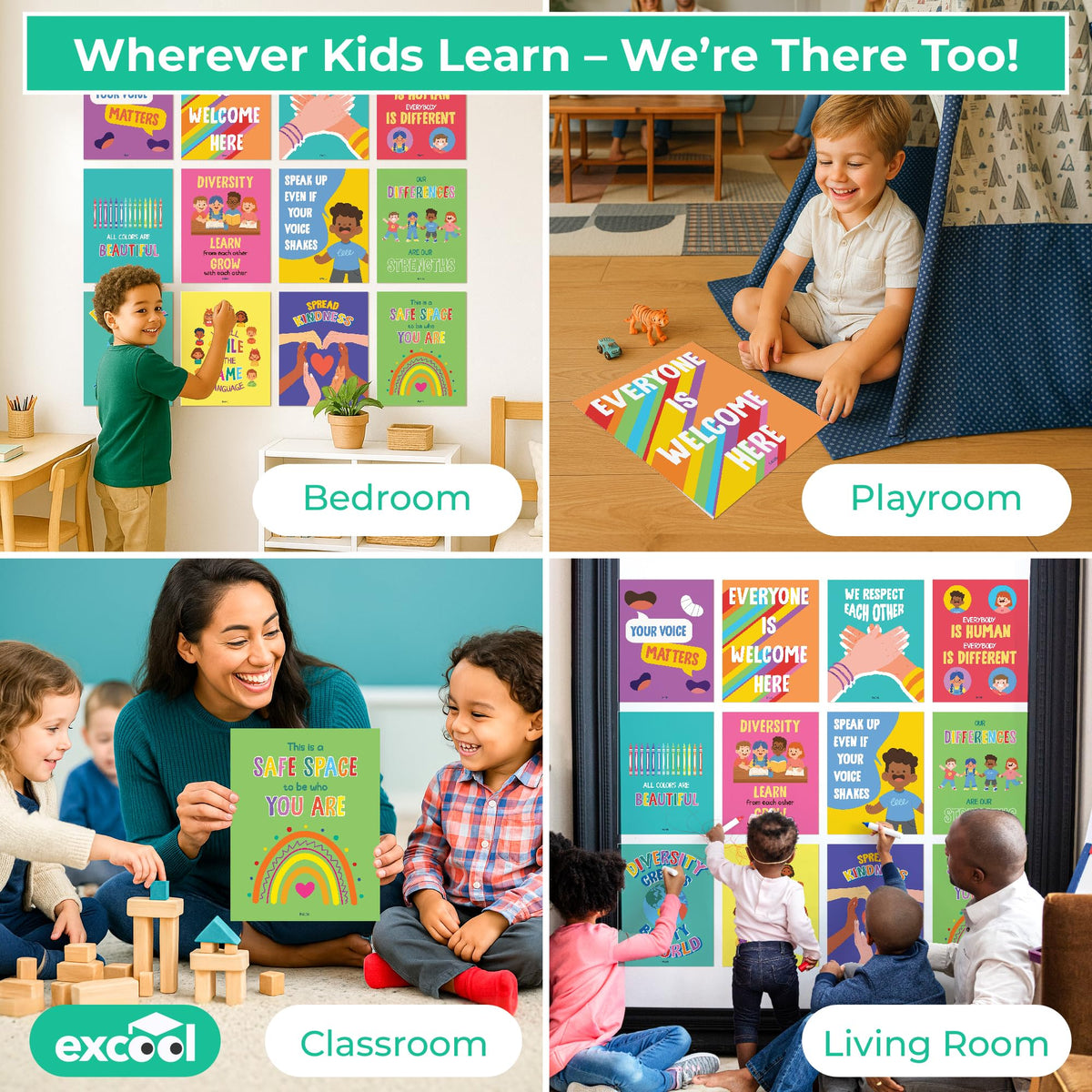 EXCOOL CLUB Diversity Posters For Classroom - Everyone Is Welcome Here Multicultural Decorations, Kindness Quotes Motivational Poster For Elementary Middle School, Inclusion Teacher Must Haves
