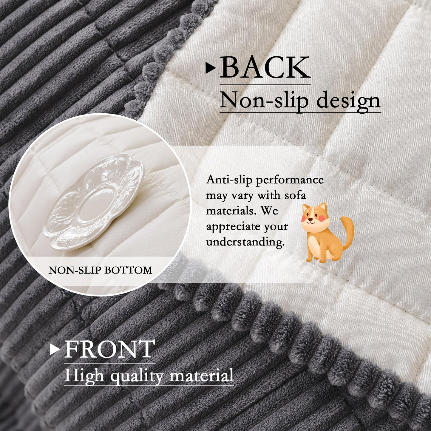 MYSKY HOME Couch Cover for Dogs Washable, Dog Sofa Couch Covers,Washable Non-Slip Couch Sofa Cover Protector Dog Mat for 2 Cushions and Sofas(Dark Grey,27.6" x 59")