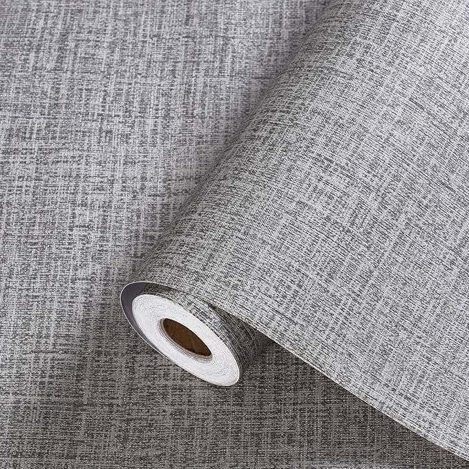 Grey Contact Paper Peel and Stick Wallpaper 32.8ft Pre-Pasted Grasscloth
