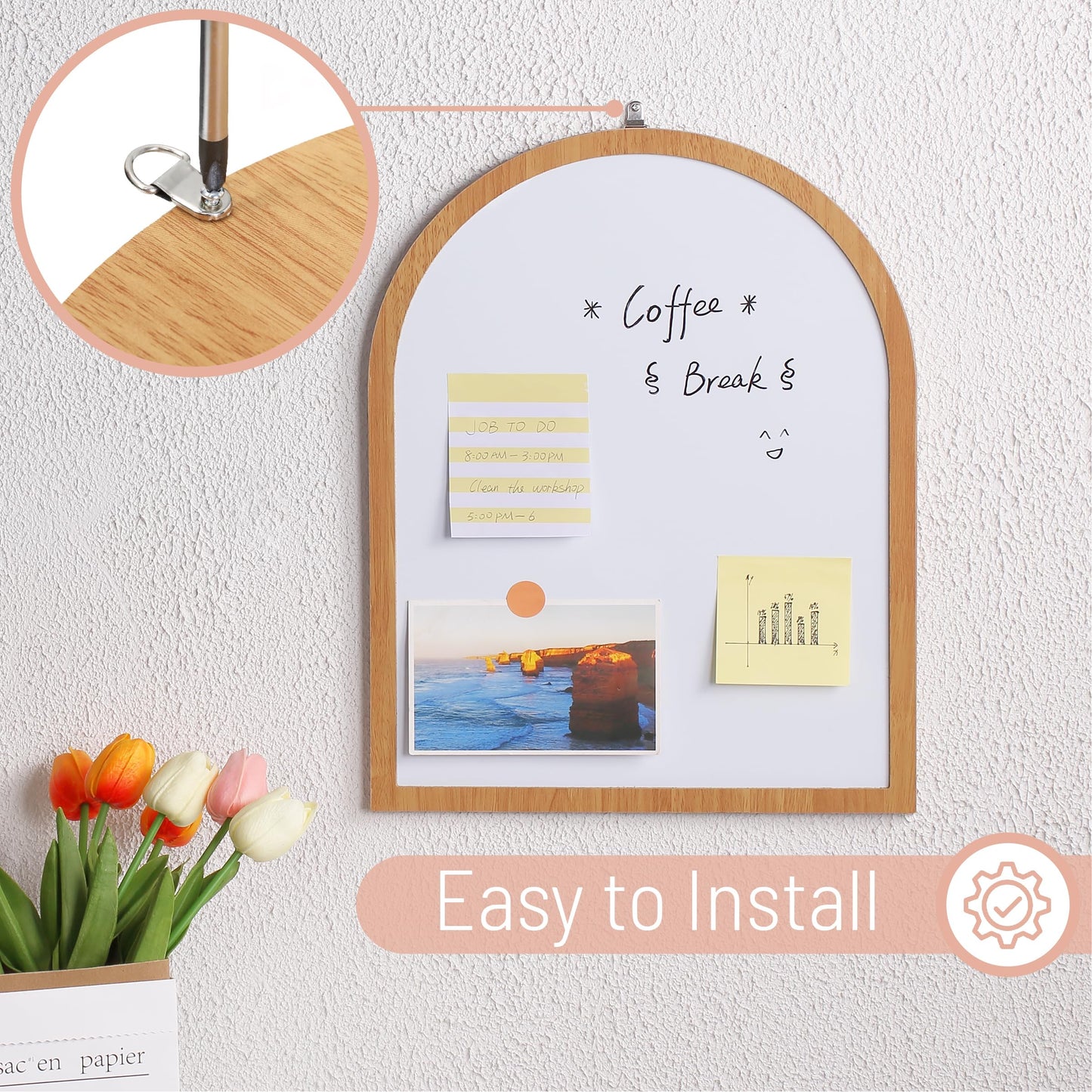 Mr. Pen Dry Erase Board, 16" x 12", Wooden Frame, Boho Design, Mini White Board for Kids & Students, Small Dry Erase Board