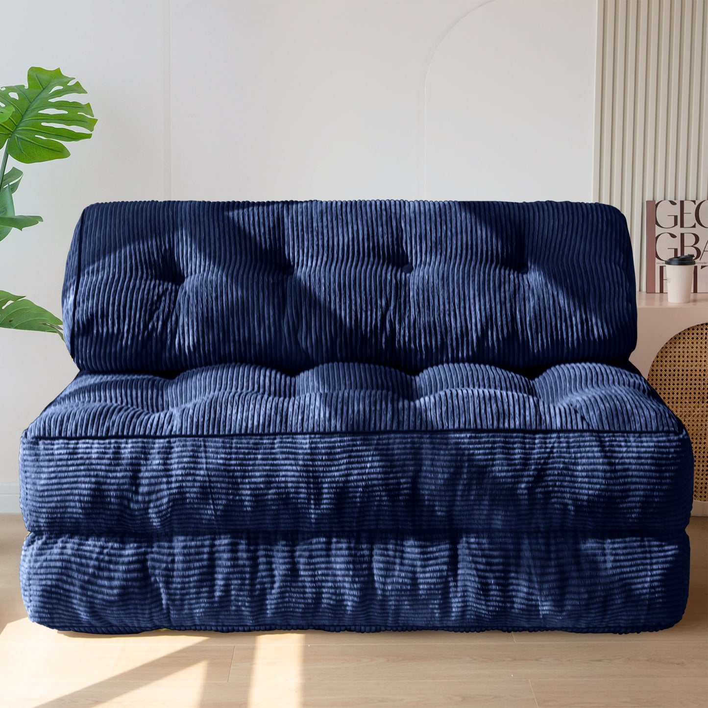 MAXYOYO Folding Sofa Bed, Convertible Chair with Pillow Foldable Couch with Back Support, Portable Fold Out Chair Bed Comfy Floor Sofa Lounge for Living Room Bedroom, Navy Double