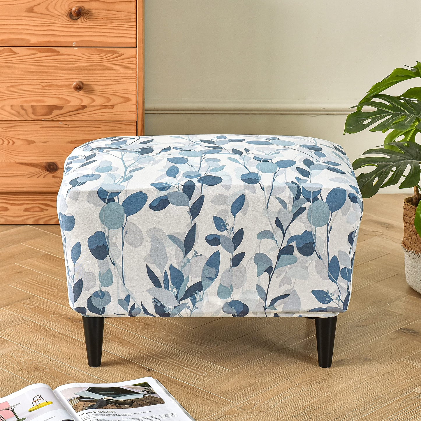 KRFOONN Ottoman Slipcovers Stretch Rectangle Footrest Stool Covers Printed Ottoman Cover for Foot Stool Furniture Protector with Non Slip Elastic Bottom(04, Large)