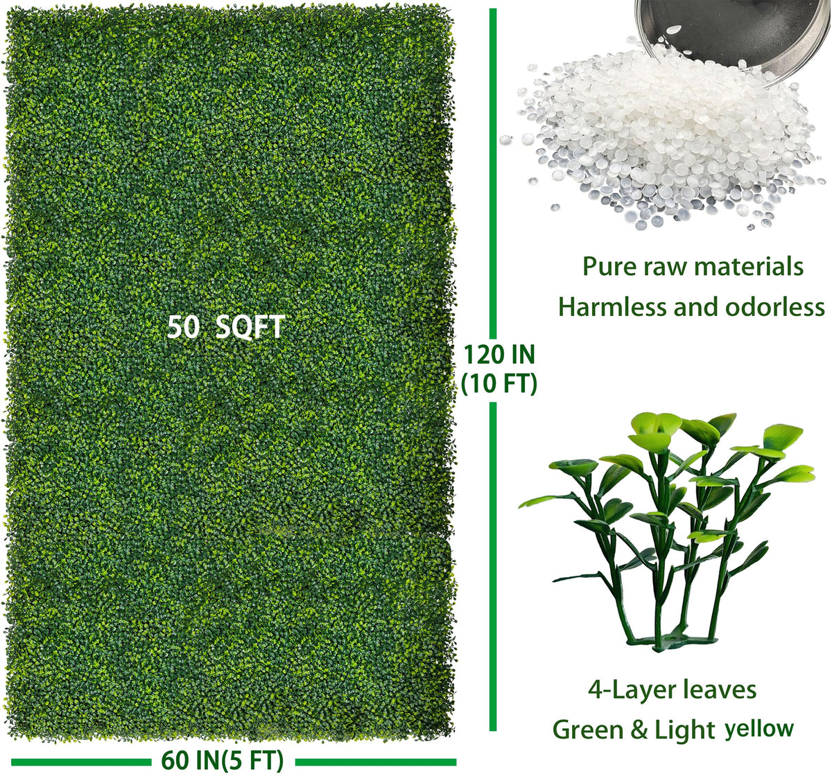 ODTORY Artificial Boxwood Roll Panels: 5FT X 10FT (50 sqft) UV-Anti Artificial Ivy Privacy Fence Wall Screen for Indoor Outdoor Green Grass Wall Decor & Ivy Fence Covering Privacy