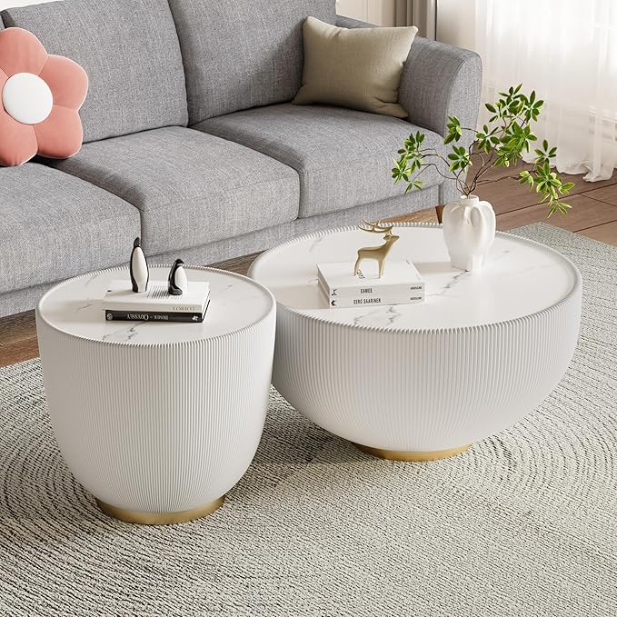 SSLine Bowl-Shape Coffee Table Set of 2 Modern Sintered Stone Top Nesting