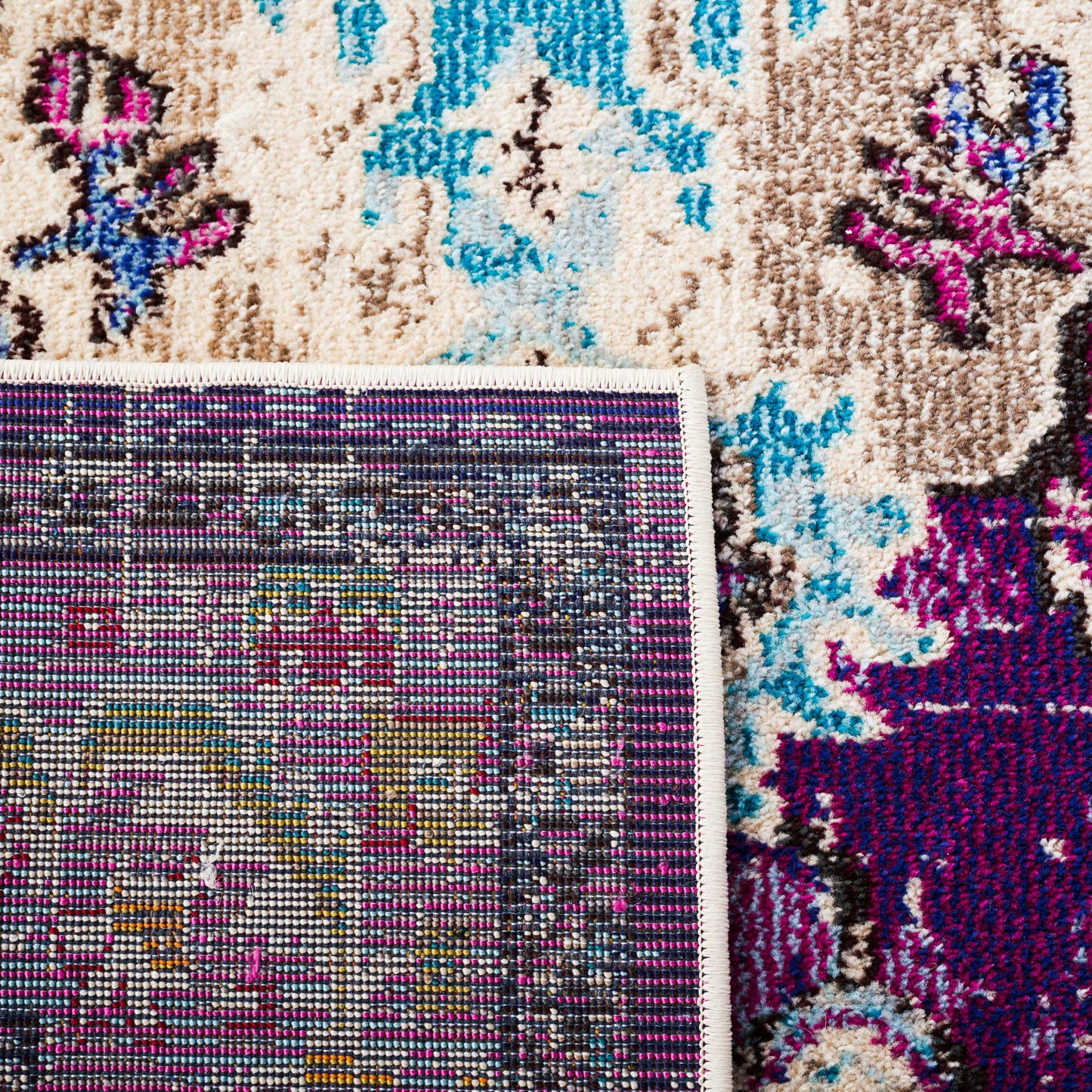 SAFAVIEH Monaco Collection Runner Rug - 2'2" x 14', Violet & Light Blue, Non-Shedding & Easy to Clean, Distressed Medallion Design, Ideal for Hallway, Foyer, Entryway, Kitchen, Bedroom (MNC243L)