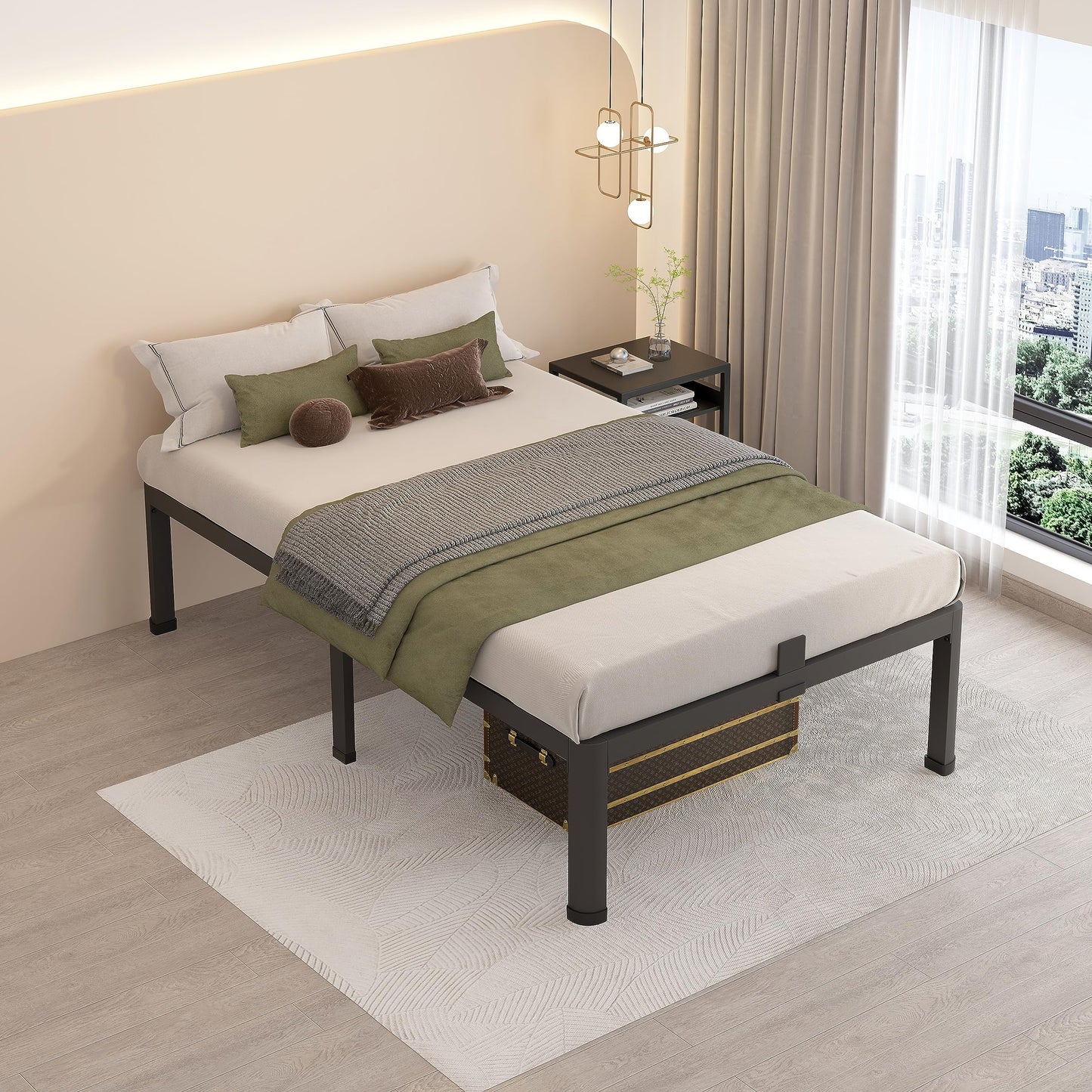 MAF 12 Inch Twin Metal Platform Bed Frame with Round Corner Legs, Mattress Slide Stopper, 3000 LBS Heavy Duty Steel Slats Support, No Box Spring Needed, Noise Free