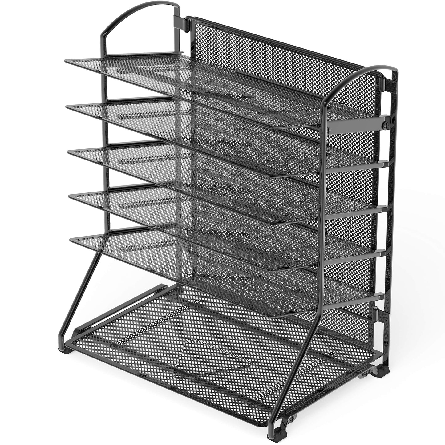 Simple Houseware 6-Tier Sliding File Organizer, Desk Letter Tray for Document and Mail Sorting, Black