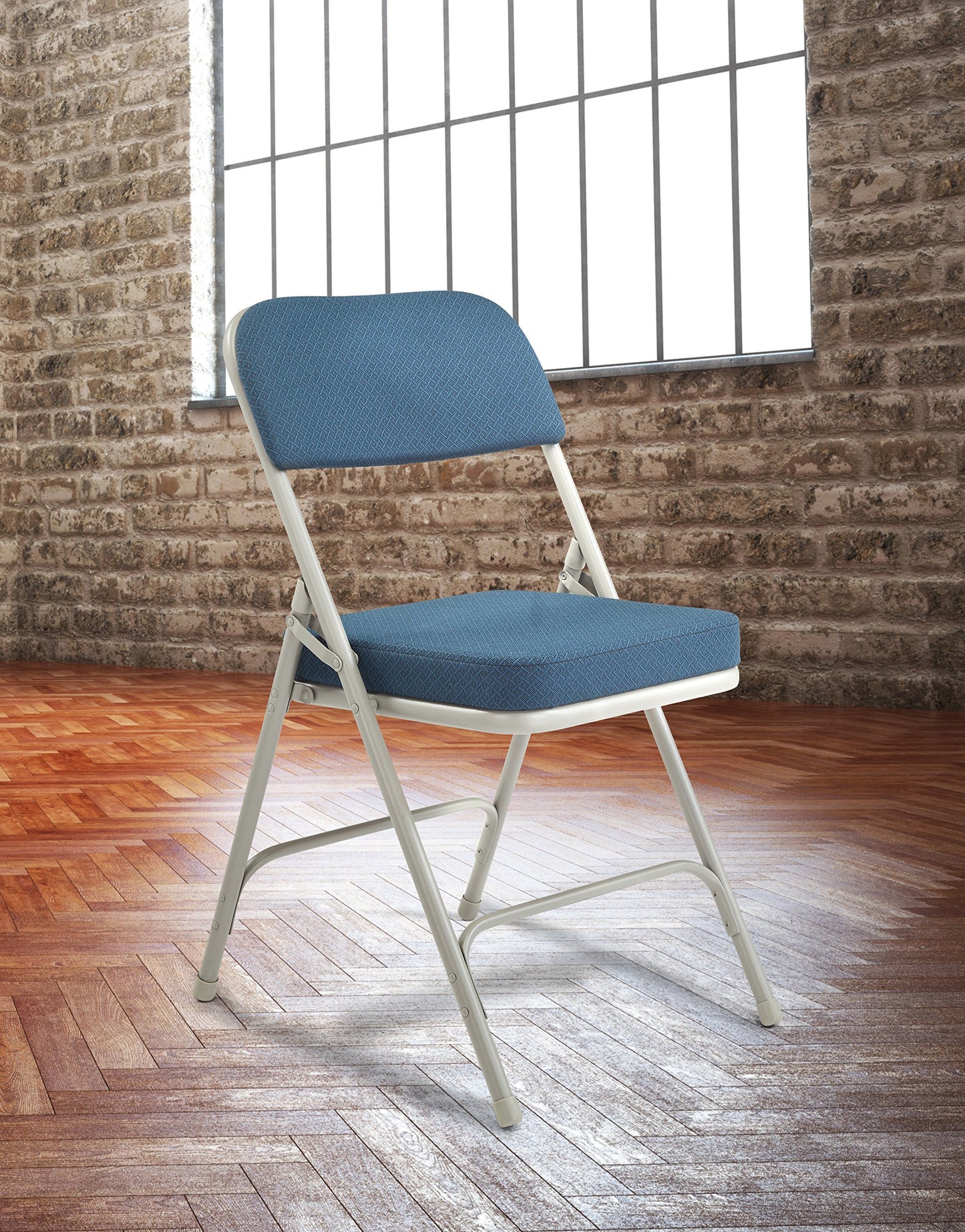 National Public Seating 3200 Series Steel Frame Upholstered Premium Fabric Seat and Back Folding Chair with Double Brace, 300 lbs Capacity, Regal Blue/Gray (Carton of 2)