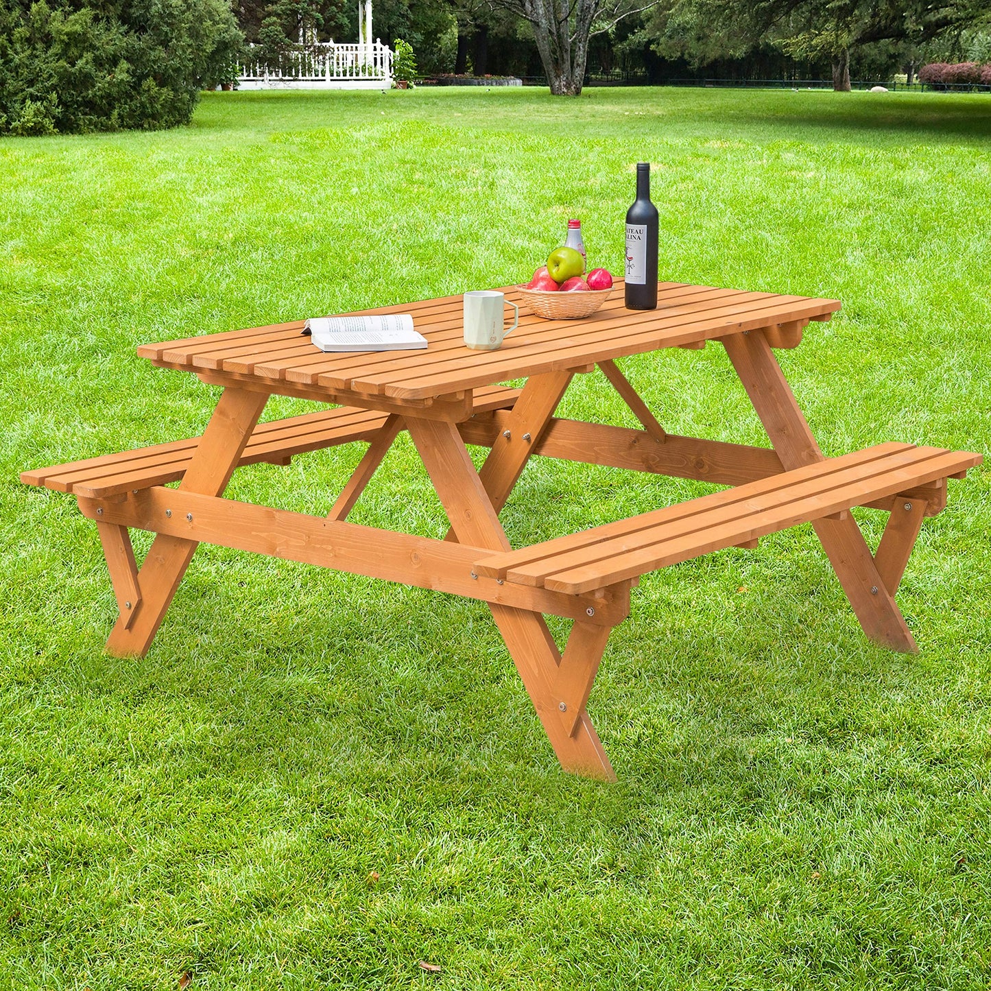 A-Frame Outdoor Patio Deck Garden Picnic Table, Stained