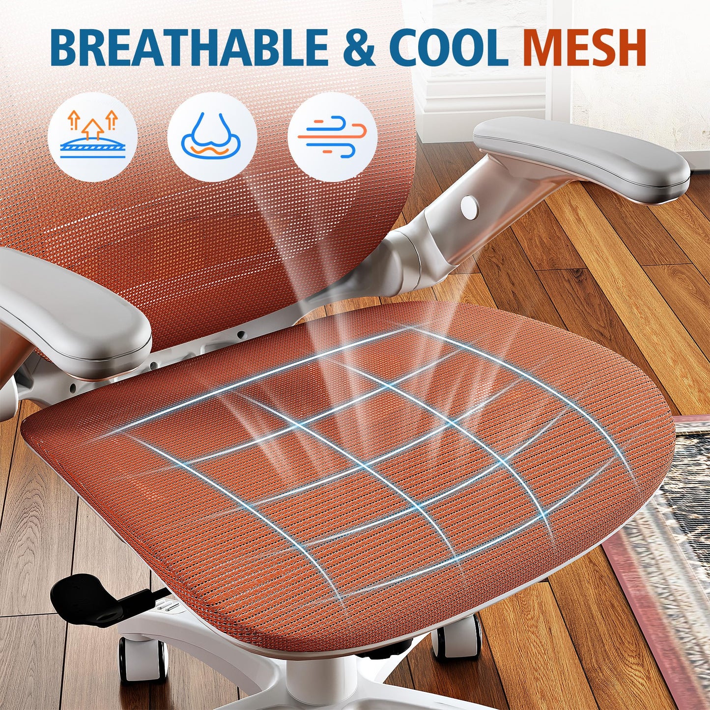 GABRYLLY Ergonomic Office Chair, High Back Home Desk Chair with Headrest, Flip-Up Arms, 90-120° Tilt Lock and Wide Cushion, 400LBS Mesh Chairs for Man Woman, White Task Chair(Orange,GY01WOR)