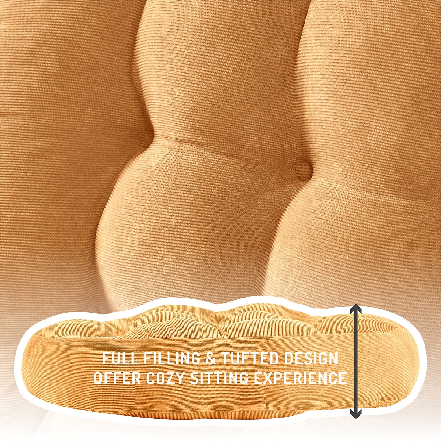 Degrees of Comfort Meditation Floor Pillow, Round Large Pillows Seating for Adults, Tufted Corduroy Cushion for Tatami Living Room, Orange Yellow 22 Inch