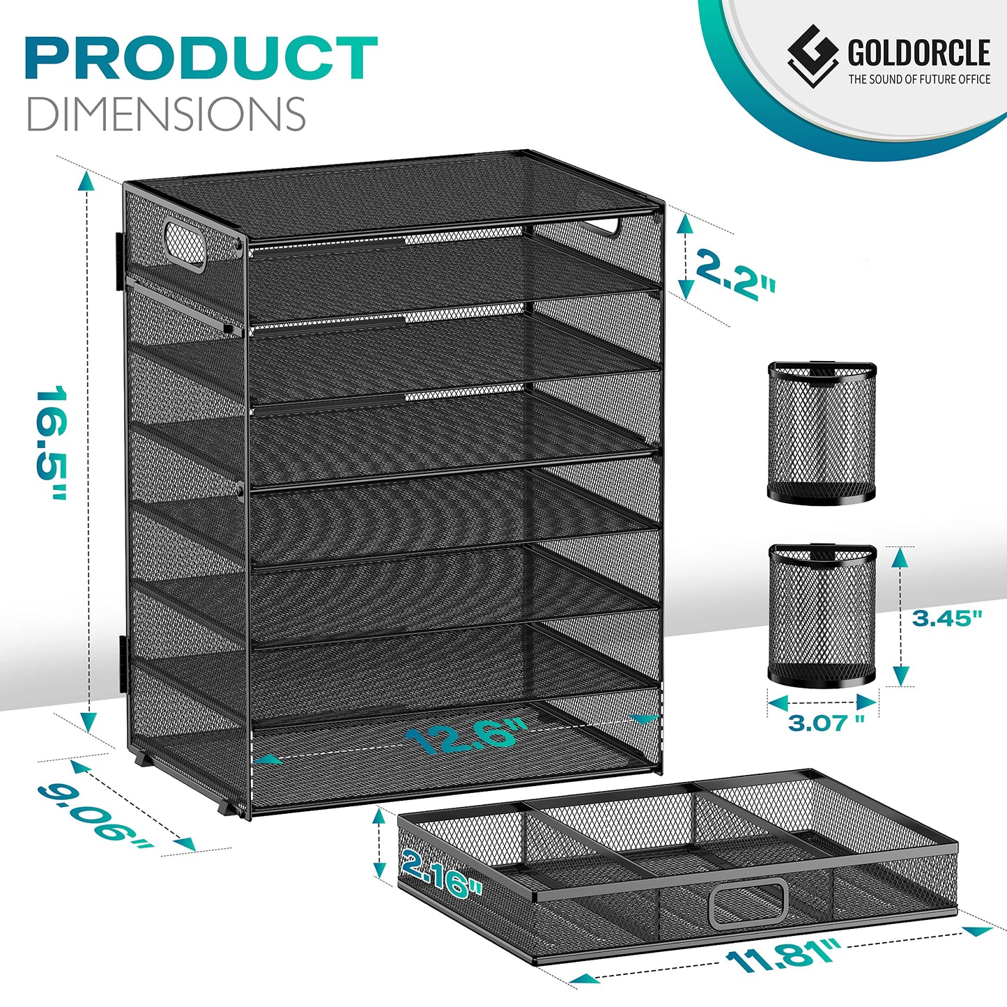 8 Tier Paper Letter Tray Organizer with Handles, Mesh Desk File Holder Storage Organization for Home School Classroom & Office (Black-with Drawer,Pen Holders)
