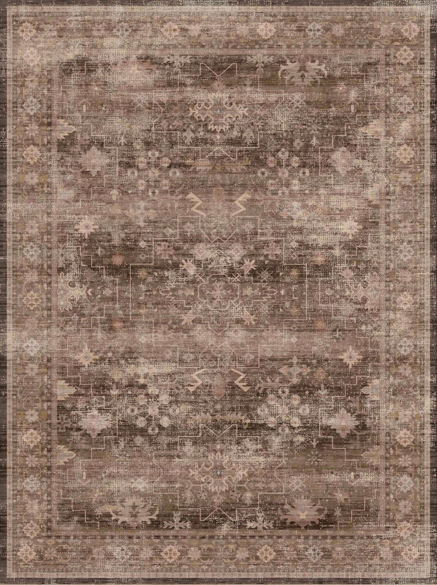 Hazo Haus Brown 9x12 Living Room Rug - Vintage Western Eclectic Unique Neutral Taupe, Washable Low Pile Non-Slip Large Area Rugs for Dining Under Table Bedroom Under Bed