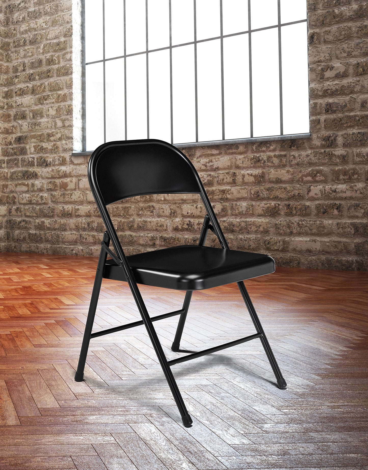 (4 Pack) National Public Seating 910 Commercialine Steel Folding Chair, Black