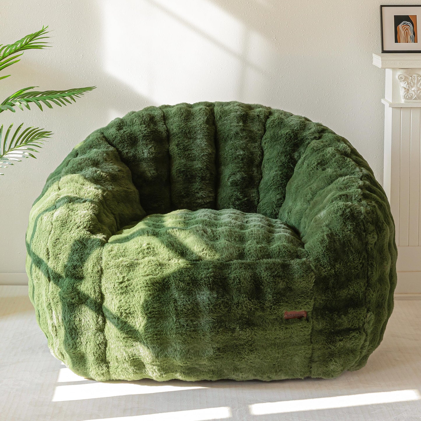 MAXYOYO Giant Bean Bag Chair for Adults, Stuffed Shell-Shaped Large Bean Bag Couch, Cozy Living Room Chair with Filler, Floor Sofa Lazy Sofa for Bedroom Living Room, Green, Standard