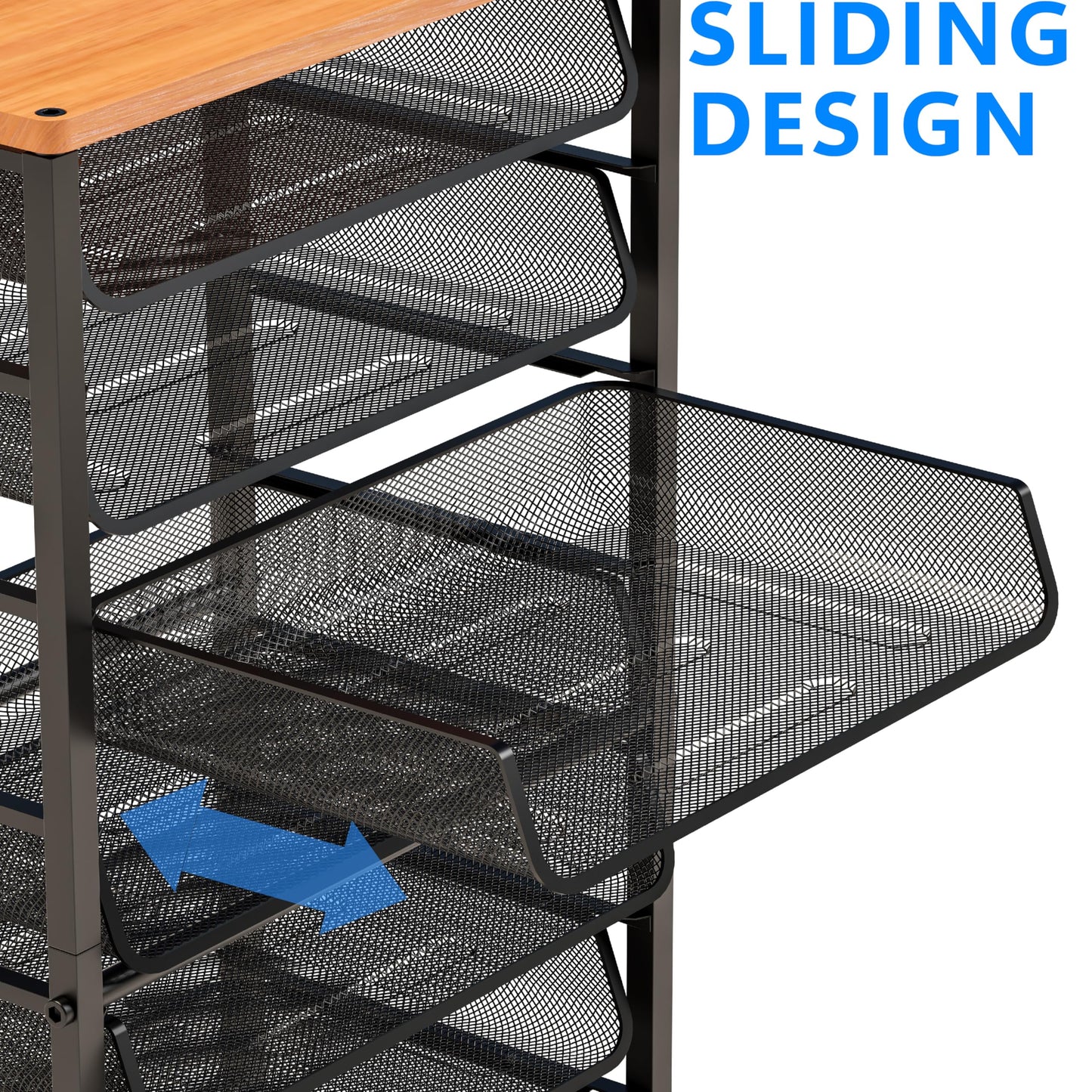 Simple Trending 12-Tier Rolling File Cart, Desk File Organizer with 11 Mesh Sliding Trays, Letter & Legal Paper Storage Rolling Utility Cart for Office Home School, Black