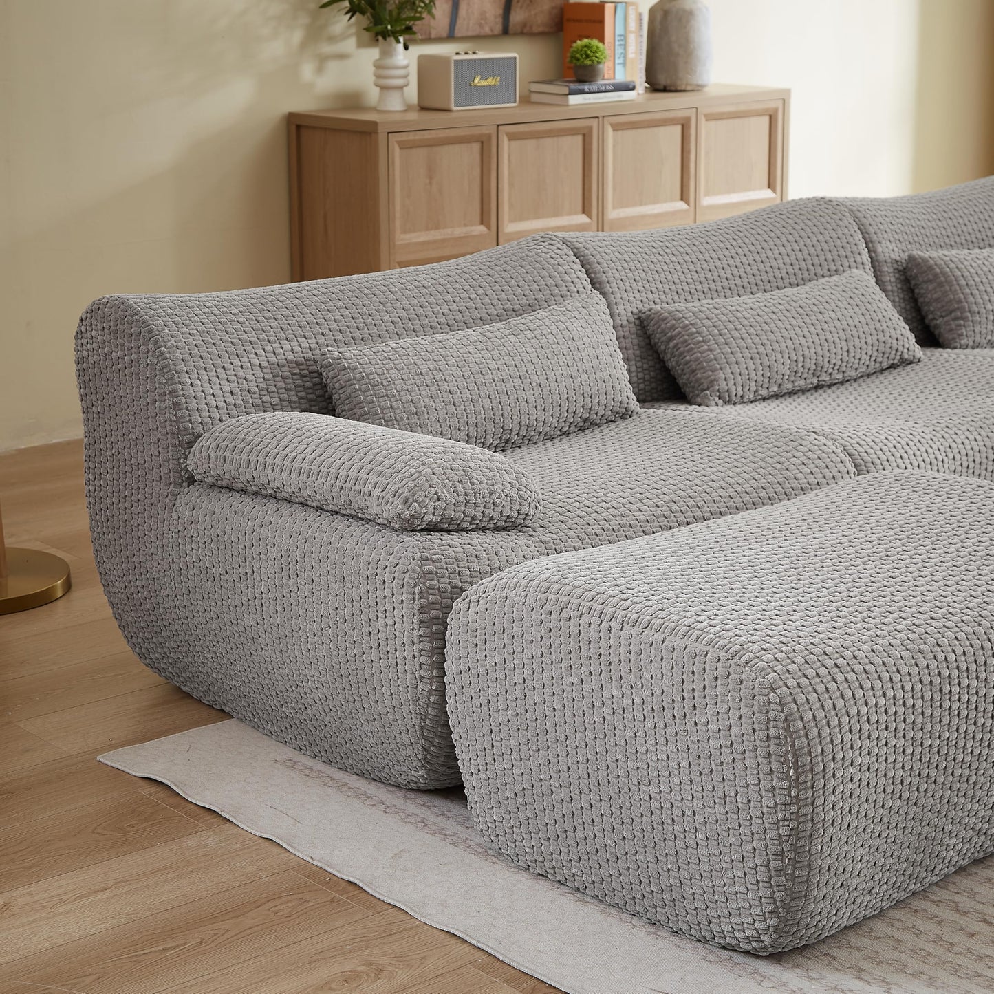 142" Oversized Cloud Sectional Couches Boneless Sofa for Living Room, Fluffy Corduroy Upholstered Corner Couch, Deep Seat Large Modular Sectional Sofa with Ottomans for Living Room