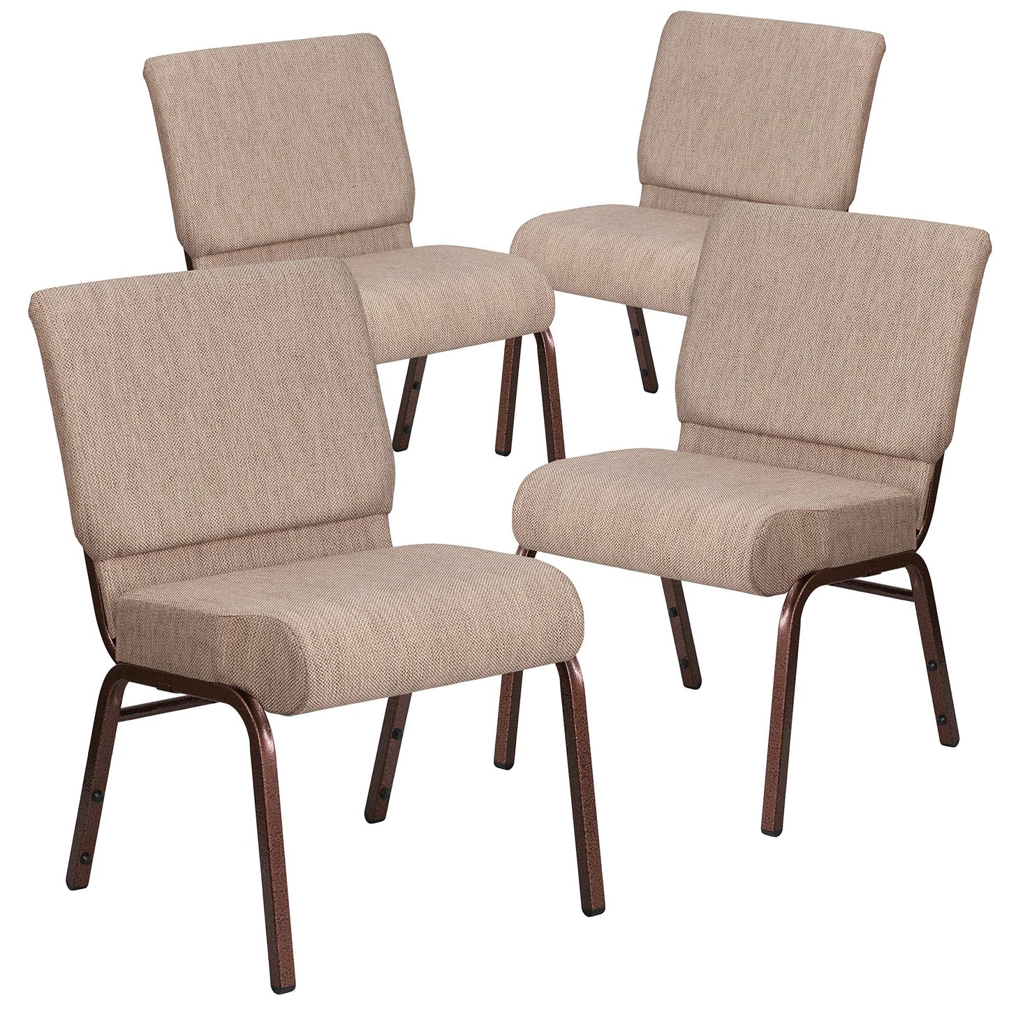 Flash Furniture 4 Pack HERCULES Series 21" W Stacking Church Chair in Beige Fabric - Copper Vein Frame
