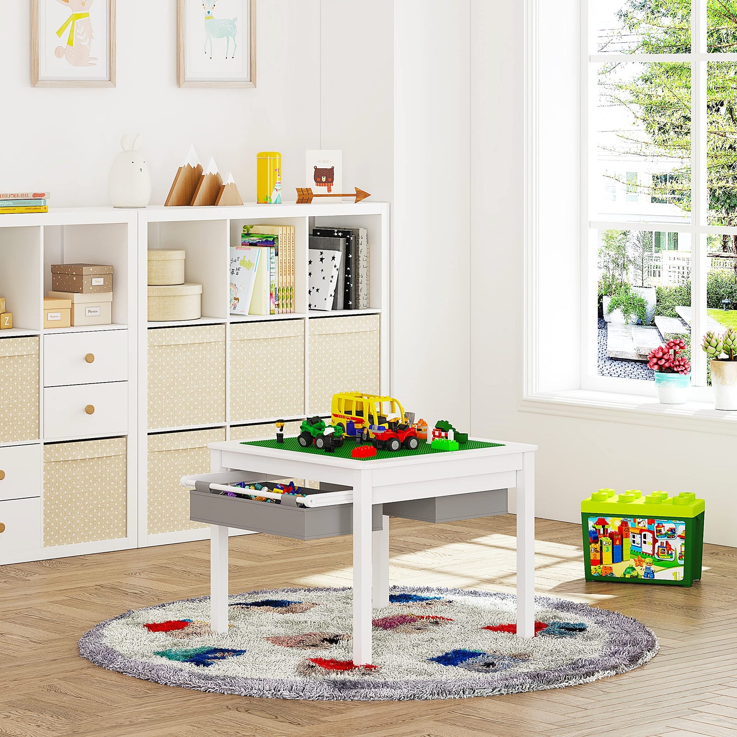UTEX 2 in 1 Kids Construction Play Table with Storage (White)