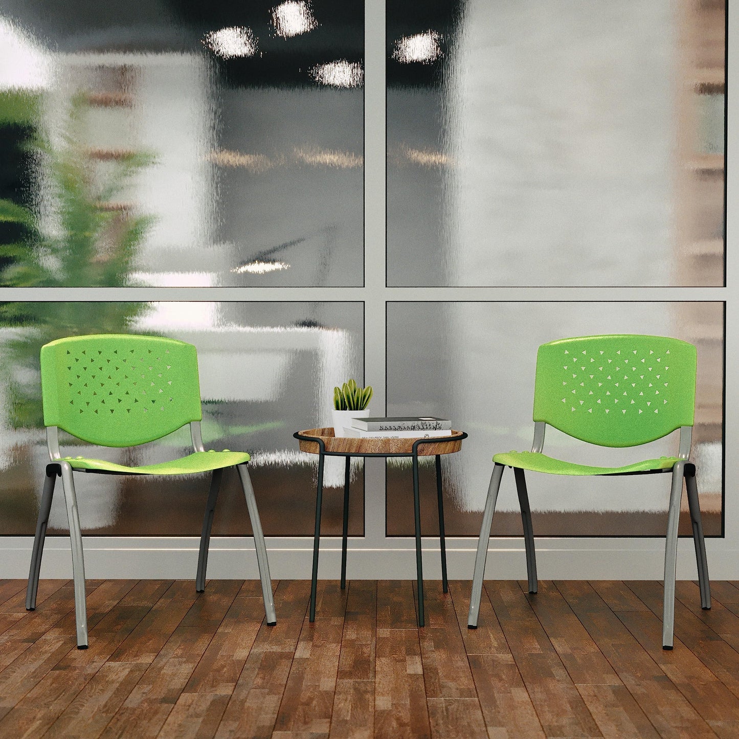 Flash Furniture HERCULES -5 Pack 880 lb. Capacity Green Plastic Stack Chair | Comfortable Seating with Durable Design