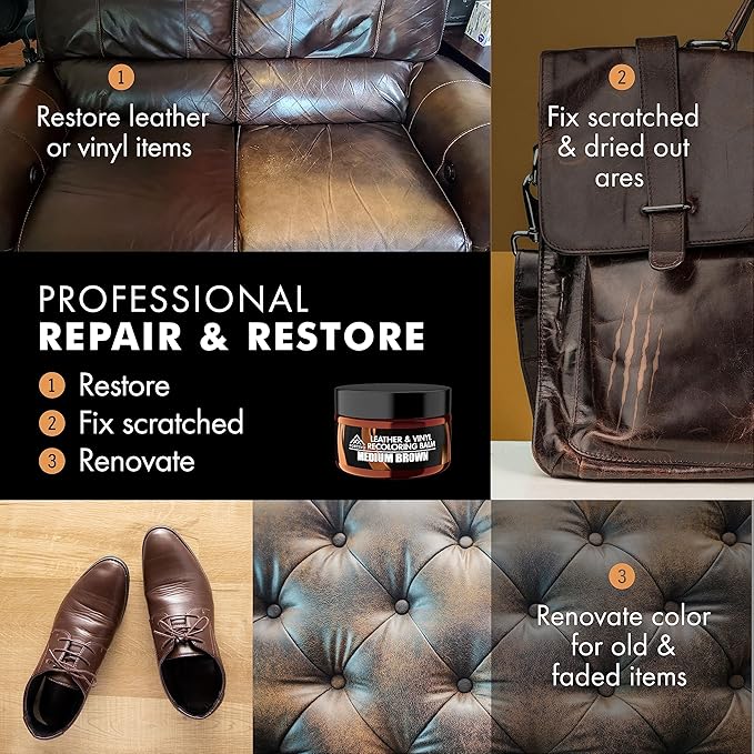 FORTIVO Leather Recoloring Balm, Color Restorer, Scratch Remover, Couch Paint
