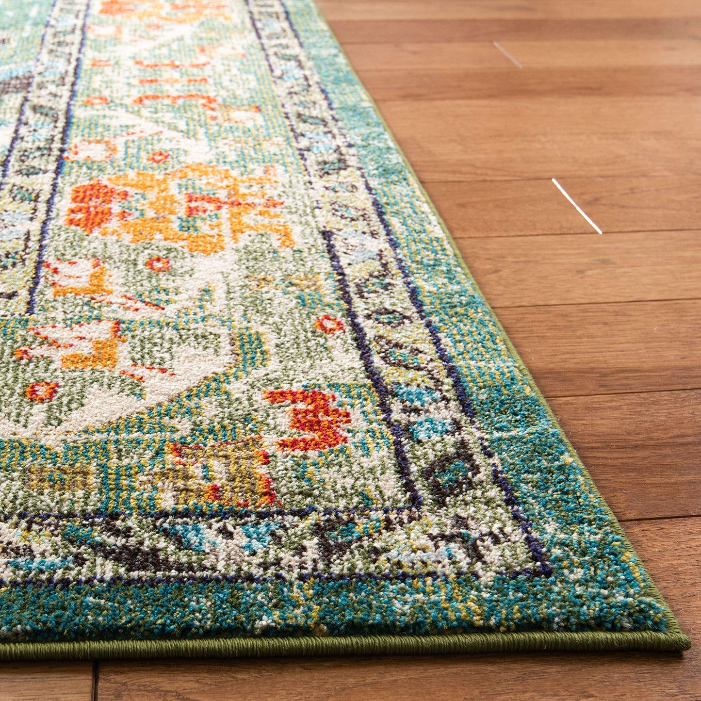 SAFAVIEH Monaco Collection Runner Rug - 2'2" x 14', Forest Green & Light Blue, Non-Shedding & Easy to Clean, Distressed Medallion Design, Ideal for Hallway, Foyer, Entryway, Kitchen, Bedroom (MNC243F)