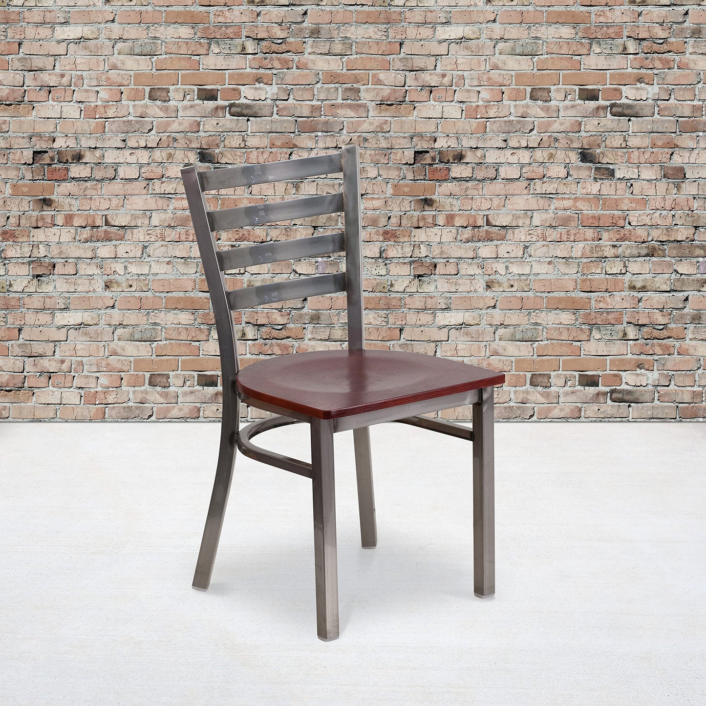 Flash Furniture HERCULES Series Clear Coated Ladder Back Metal Restaurant Chair - Mahogany Wood Seat