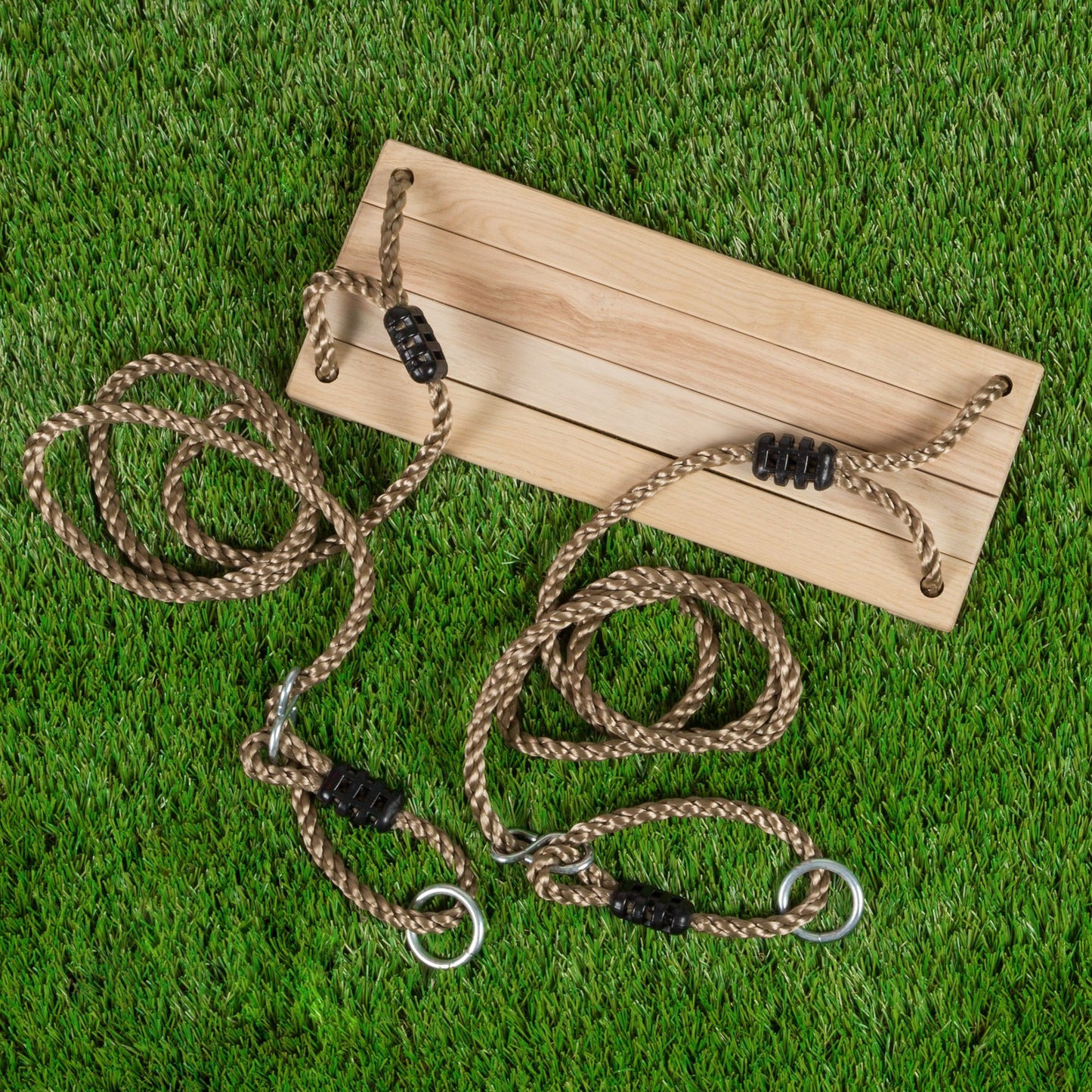 HEY! PLAY! Wooden Swing, Outdoor Flat Bench Seat with Adjustable Nylon Hanging Rope for Kids Playset Frame or Tree, Backyard Swinging Toy, Brown