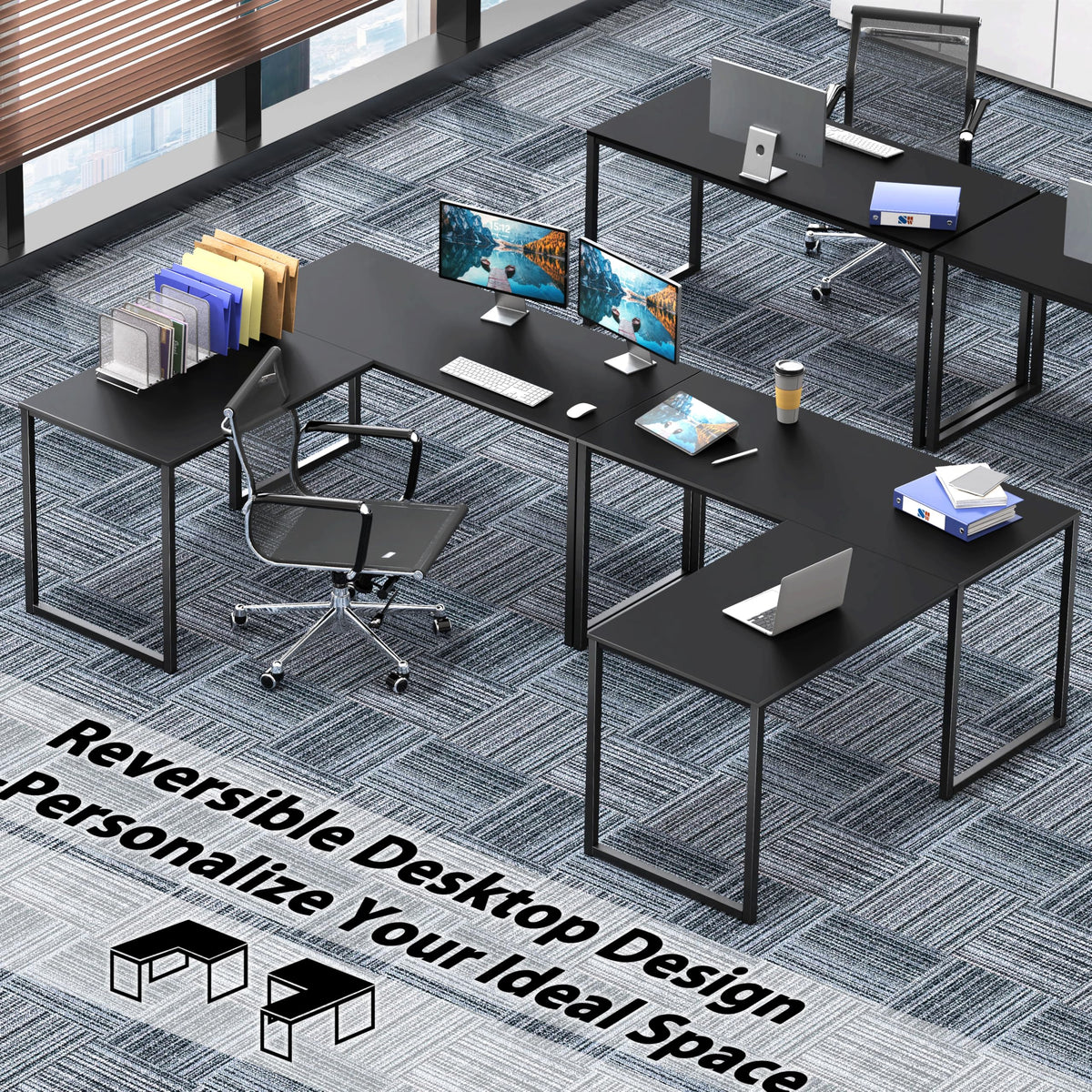 SHW Mission 48 x 48 Inches L-Shape Home Office Computer Desk, Black